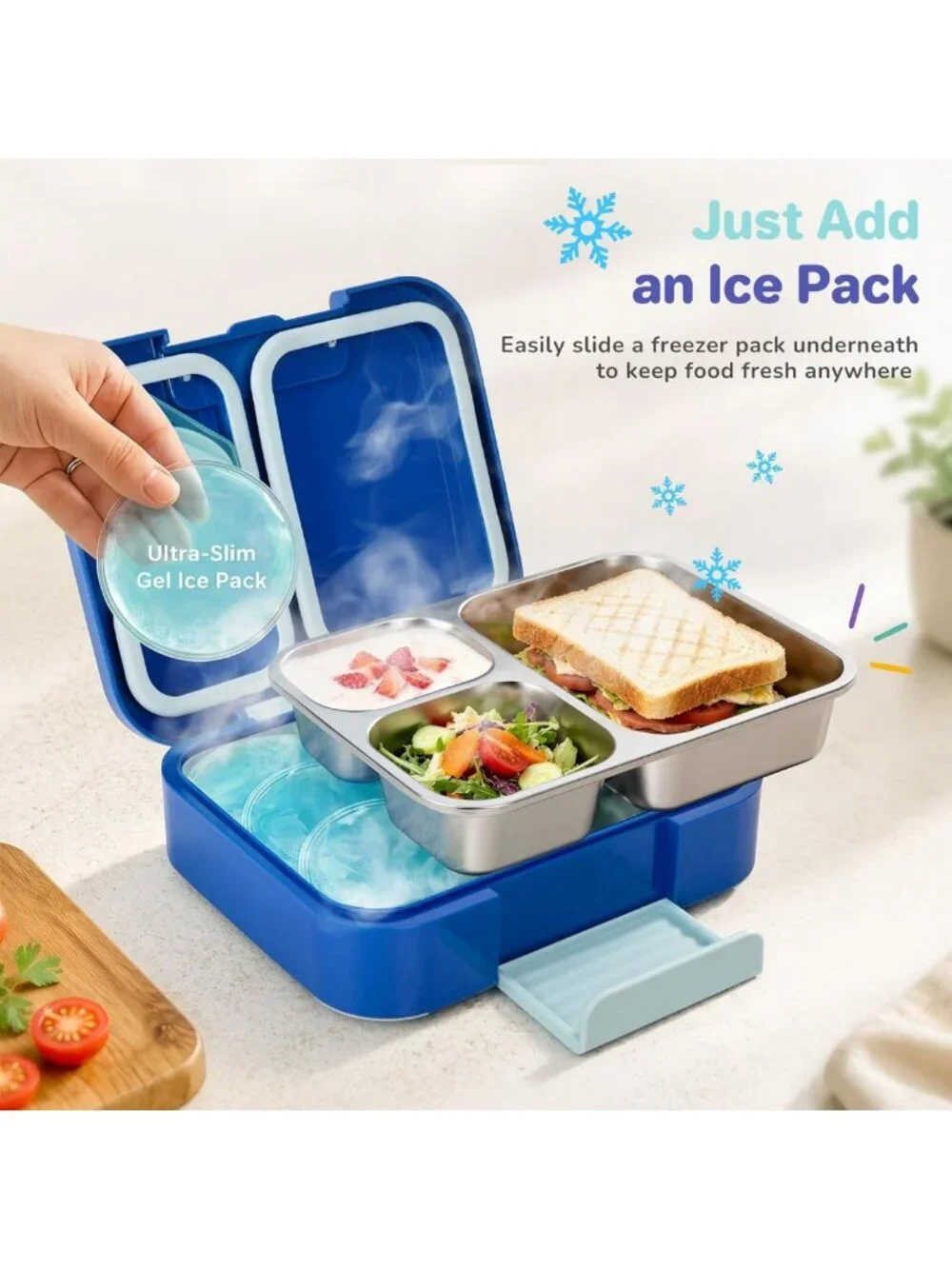 Durable Kids Bento Lunch Box - 3 Compartment Stainless Steel Food Container